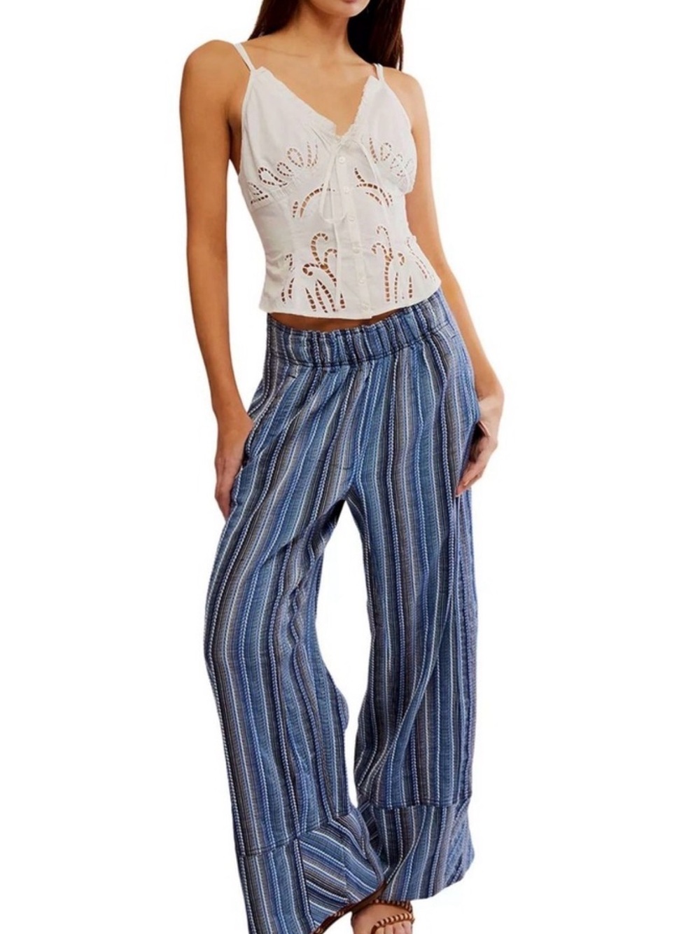 Blue Striped Wide-Leg Women's Pants